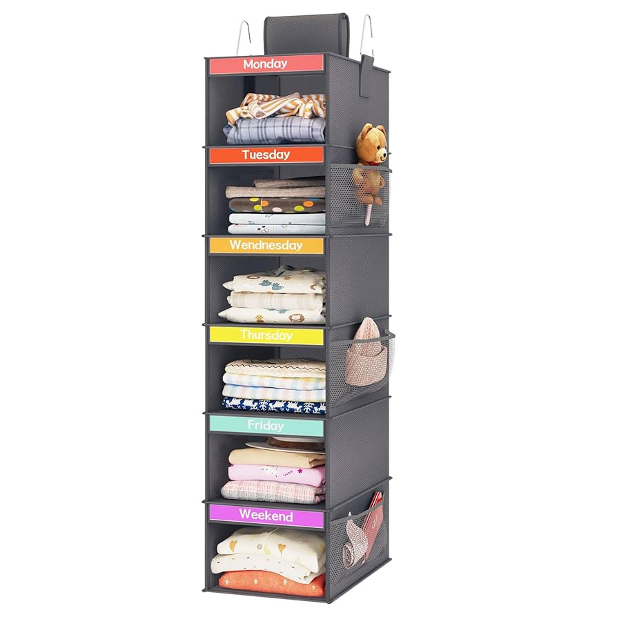 Fixwal 6-Shelf Weekly Clothes Organizer for Kids, Kids Daily Shelf Hanging Closet Organizer with ... | Amazon (US)