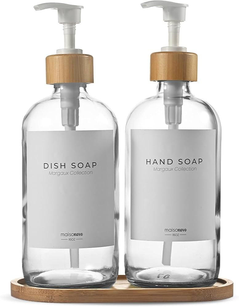 MaisoNovo Soap Dispenser 3-Piece Set | 16.9oz Clear Bottles with White Bamboo Pumps | Amazon (US)