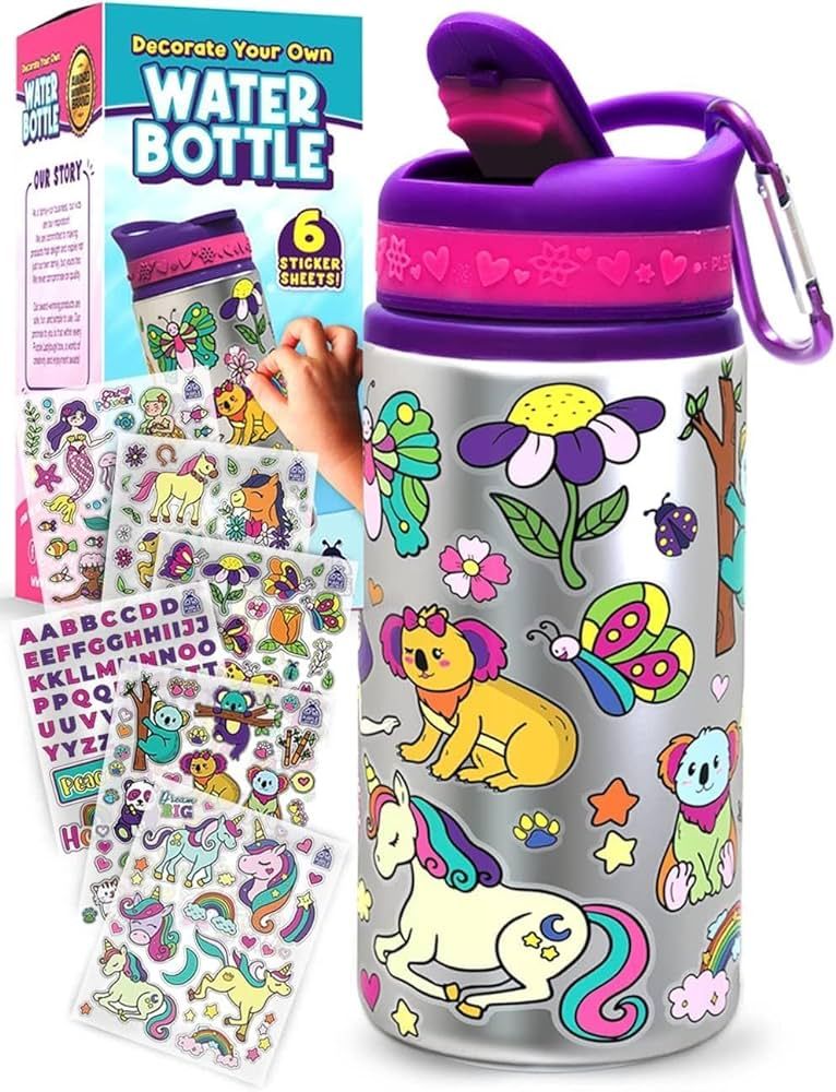 Amazon.com: PURPLE LADYBUG Decorate Your Own Water Bottle for Girls with Trendy Stickers - Gift f... | Amazon (US)