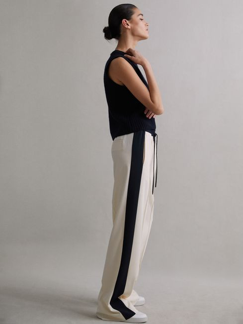 May Wide
                Wide Leg Contrast Stripe Drawstring Trousers | Reiss US