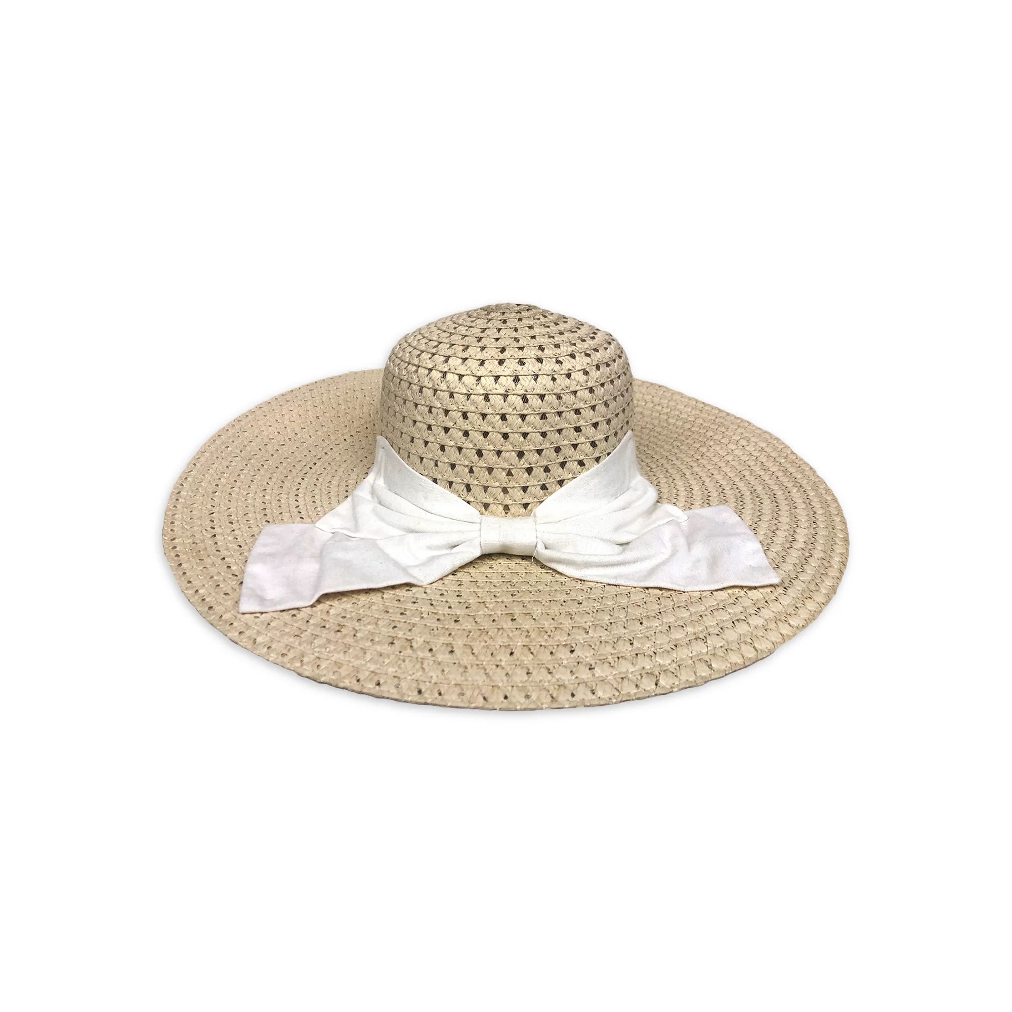 Women NYC Underground Straw Floppy Sun Beach Hat with Big Bow in Natural | Walmart (US)