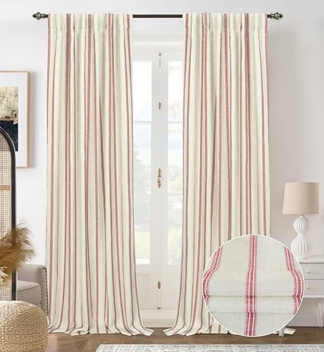 DriftAway Farmhouse Linen Blackout Curtains 108 Inches Long for Bedroom Striped Double Layer Ther... | Amazon (US)