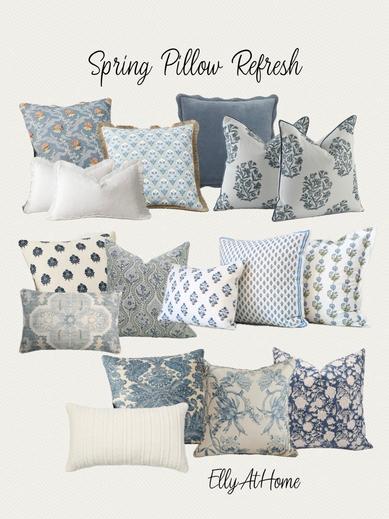 Pillows for your spring home in a variety of blues and neutrals. Some selections on sale! Amazon, Pottery Barn, Wayfair, Target, Walmart.  

#LTKsalealert #LTKhome #LTKfindsunder50