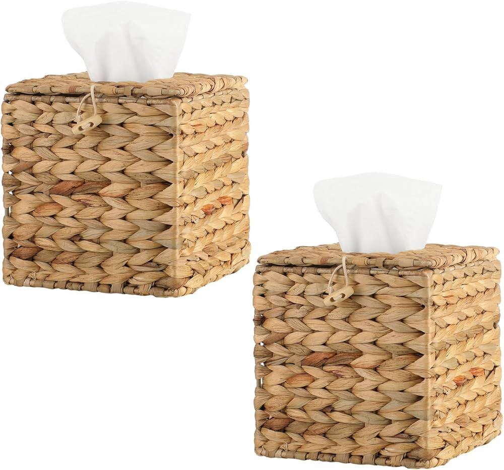Xuhal 2 Pcs Square Tissue Box Cover Woven Rattan Wicker Tissue Box Holder Rustic Decorative Water... | Amazon (CA)