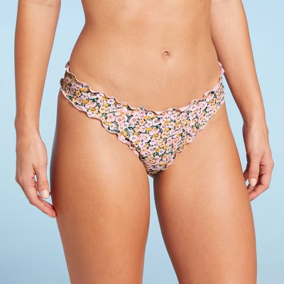 Women's Ruffle Cheeky Bikini Bottom - Shade & Shore™ Yellow Floral | Target