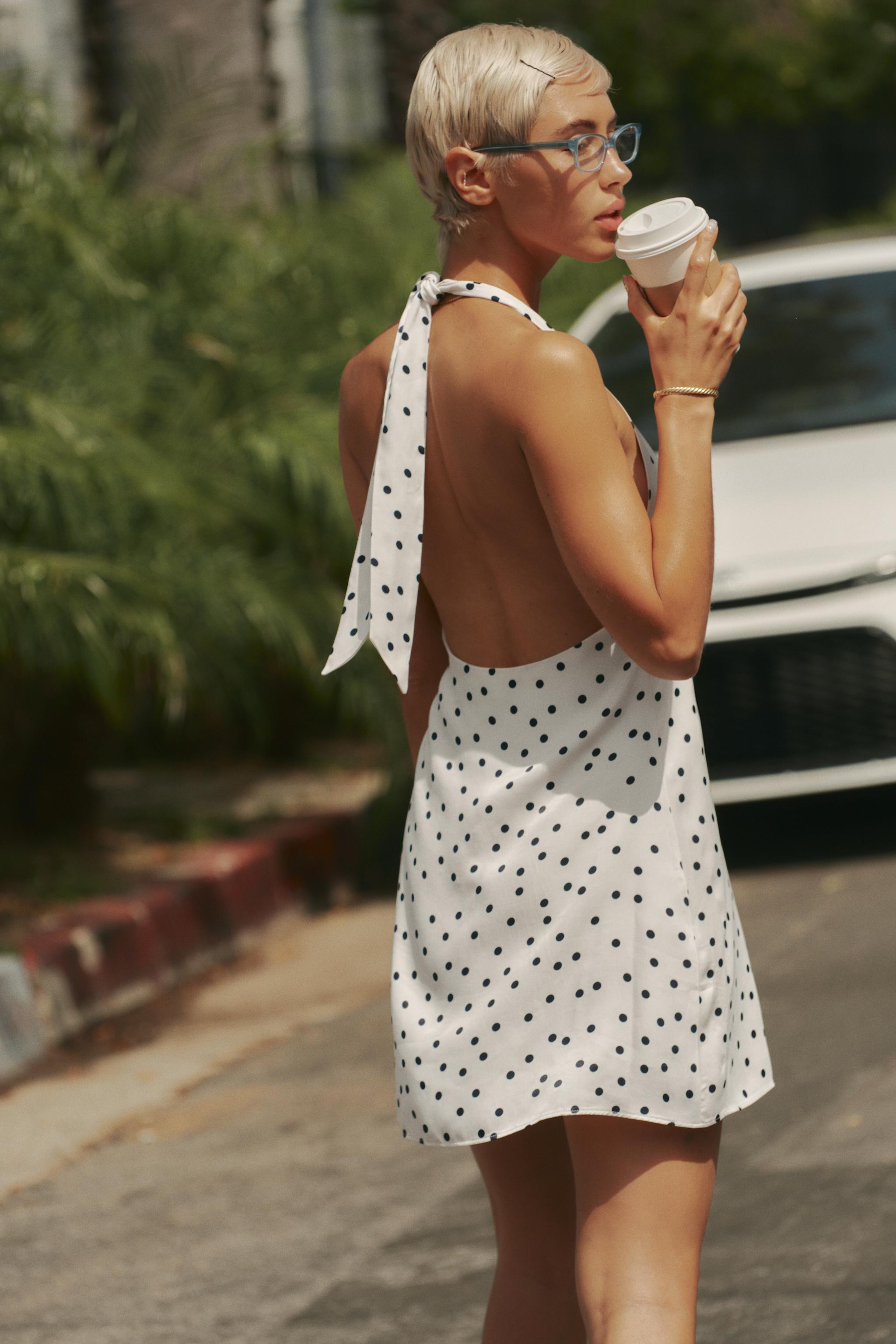 SATIN HALTER DOT MINI DRESS | Zara UK