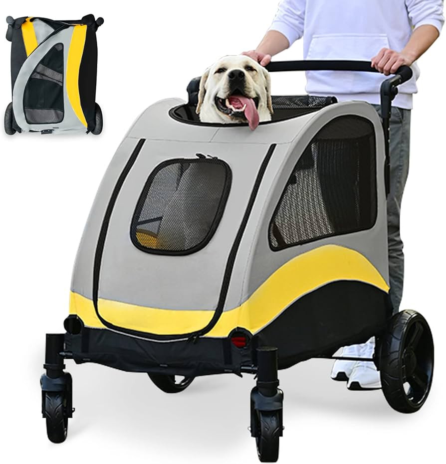 Dog Stroller for Medium Large Dogs, Pet Strollers with 4 Wheels, Collapsible Dog Carrier, Adjusta... | Amazon (US)