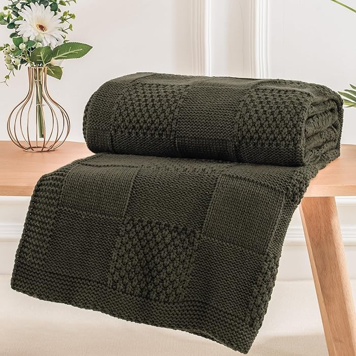 NEXHOME PRO Classical Checkered Knit Throw Blanket, Knitted Throw 50"X 60" Burnt Olive | Amazon (US)
