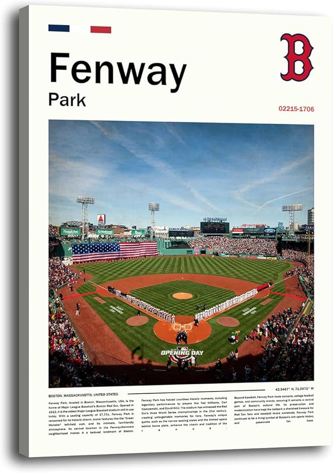 FenwayPark Stadium Poster (L24 xW16 Canvas) Boston Ballpark Wall Art Print - Red Sox Retro Sports... | Amazon (US)