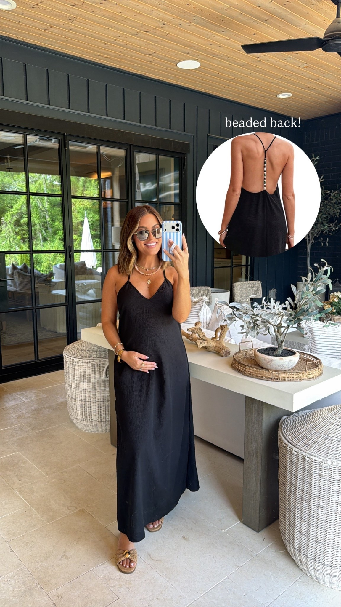 Wearing a small in this black maxi- has a unique style in the back with the beads! Would be so cute dressed up with a fun bag or clutch, a chunky seashell necklace, etc! It’s so easy to dress up a black dress to make it more chic & elevated. I love this for another beach/resort date night option, summer date nights, etc! I’m 18 weeks pregnant & it’s also very bump friendly! 

#LTKSeasonal #LTKootd #LTKBump