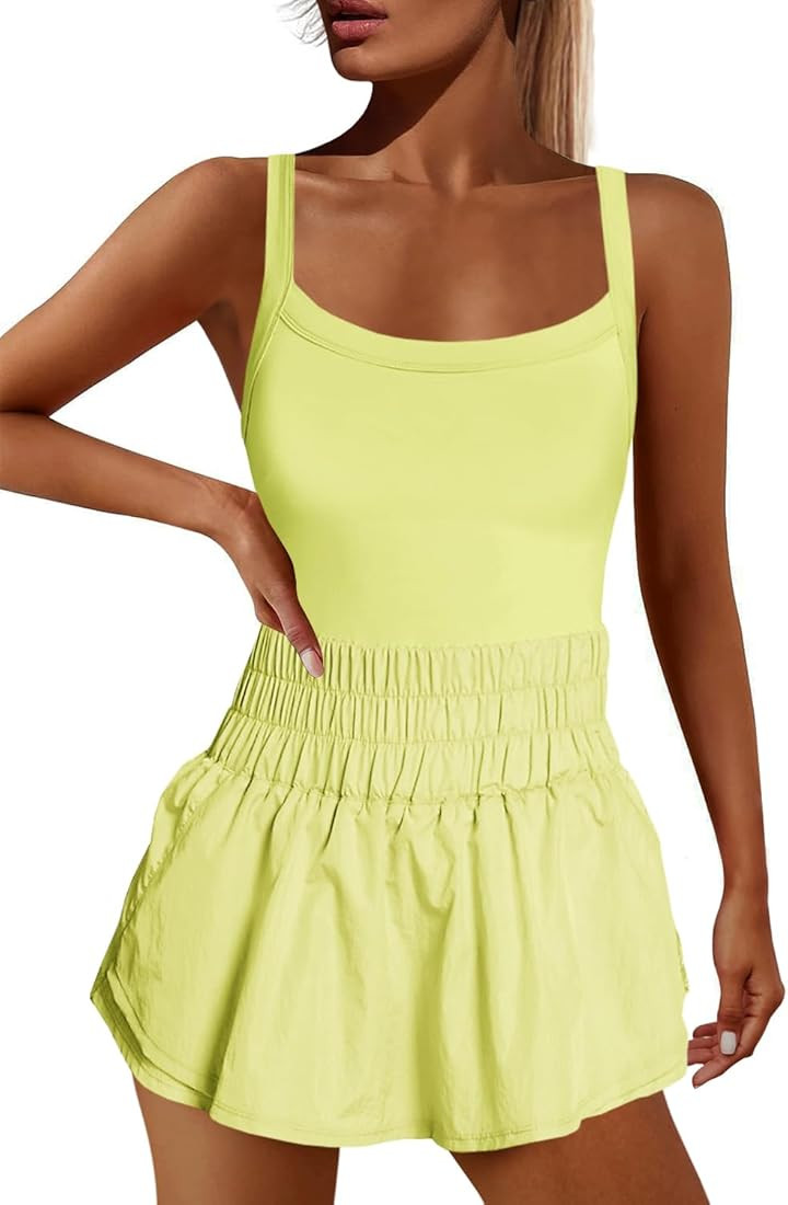 Nirovien Womens Running Skortsie Sleeveless Onesie Workout Mini Dress One Piece Jumpsuits Athleti... | Amazon (US)