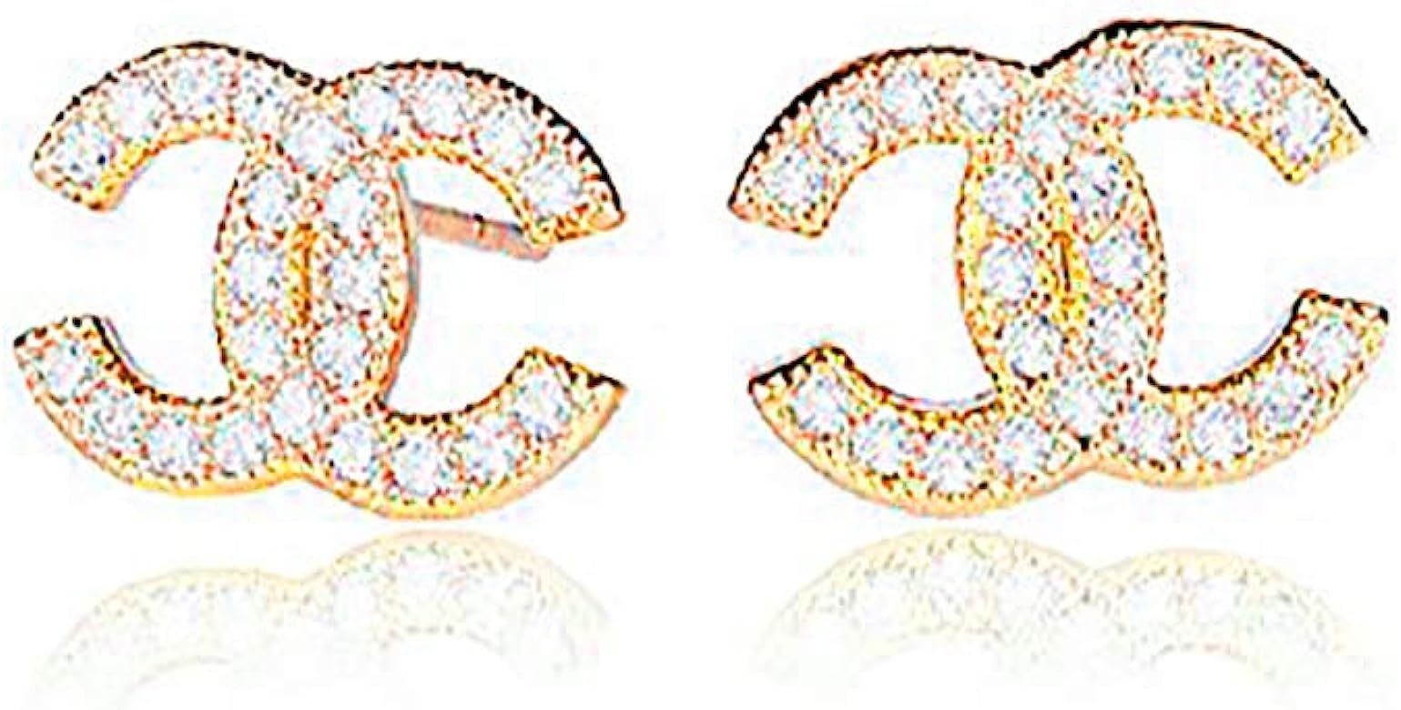 RC Sterling Silver Cubic Zircons Goldfish Double C Stud Earrings Gift For Women And Girls | Amazon (US)