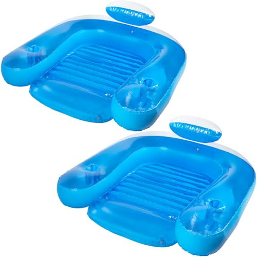 Poolmaster Paradise Water Chair, Inflatable Adult Pool Float Lounge Chair with Backrest, Armrests & Dual Cup Holders, Comfortable Floating Seat for Pool, Lake, Beach or River Relaxation, 2 Pack | Amazon (US)