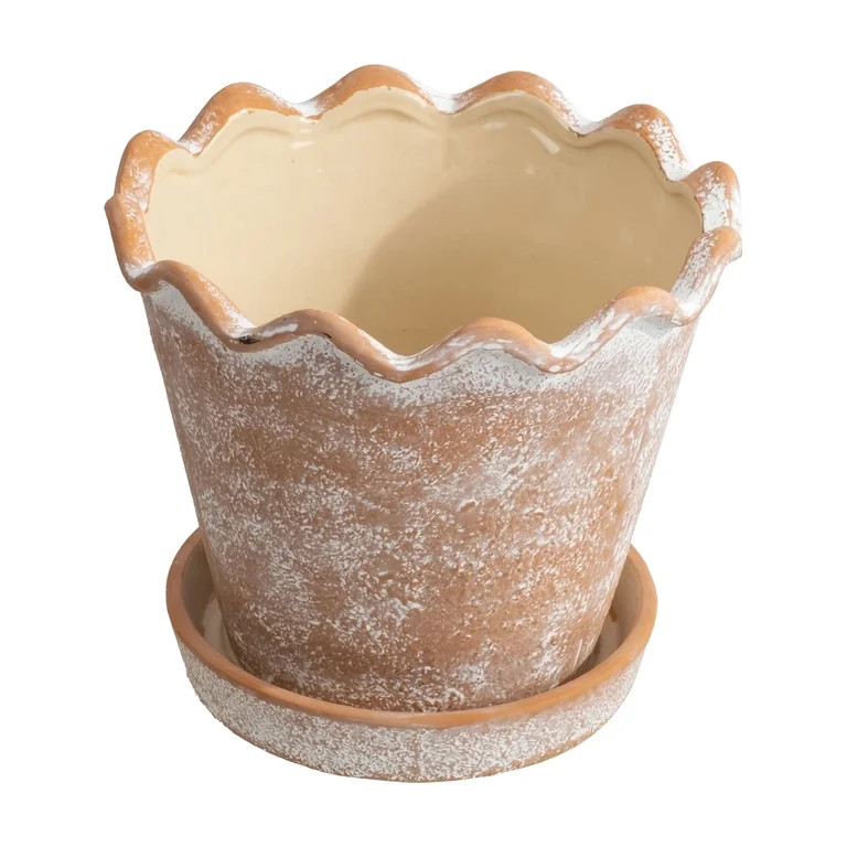 My Texas House 8" Wave Terracotta Ceramic Planter Pot, Indoor & Outdoor Use | Walmart (US)