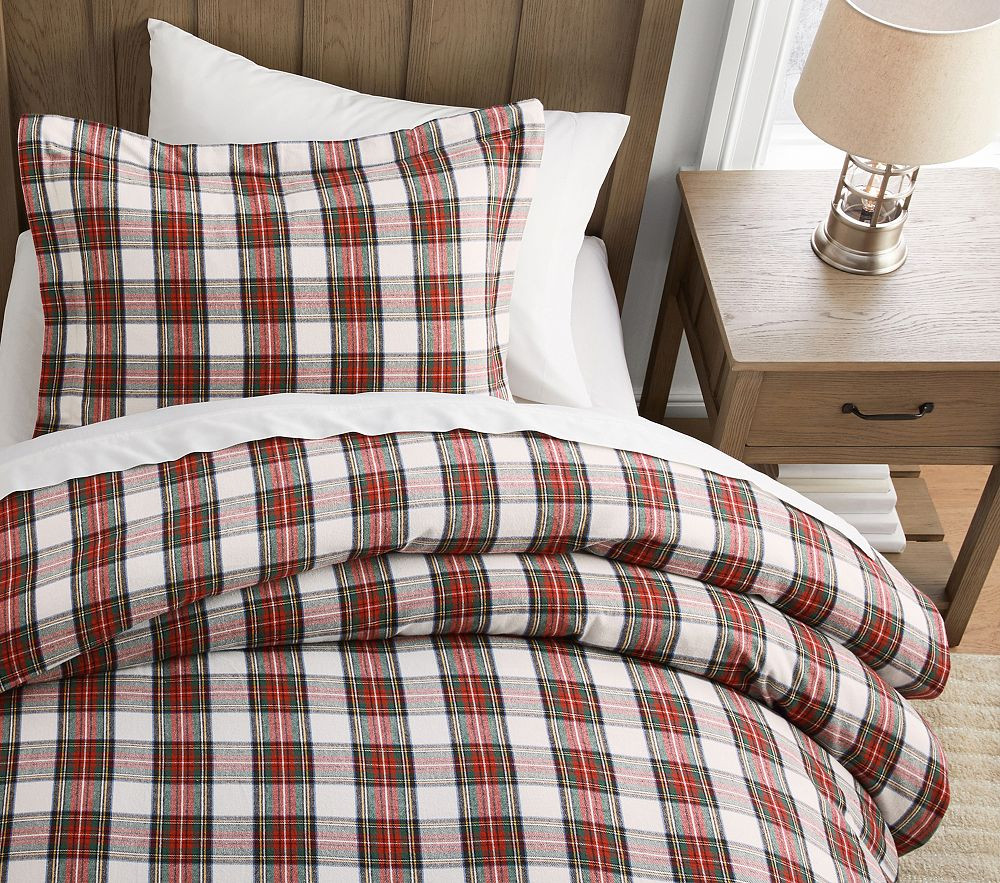 Stewart Plaid Organic Flannel Duvet Cover & Shams | Pottery Barn Kids
