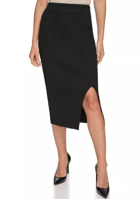 DKNY Women's Ribbed Sweater Skirt, Black, Small | Belk