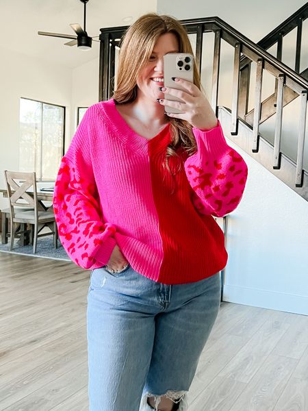 Pink and red sweater from amazon wearing size large. Amazon sweater. Valentine’s Day outfit. Valentine’s Day sweater. 

#LTKSeasonal #LTKstyletip #LTKunder50