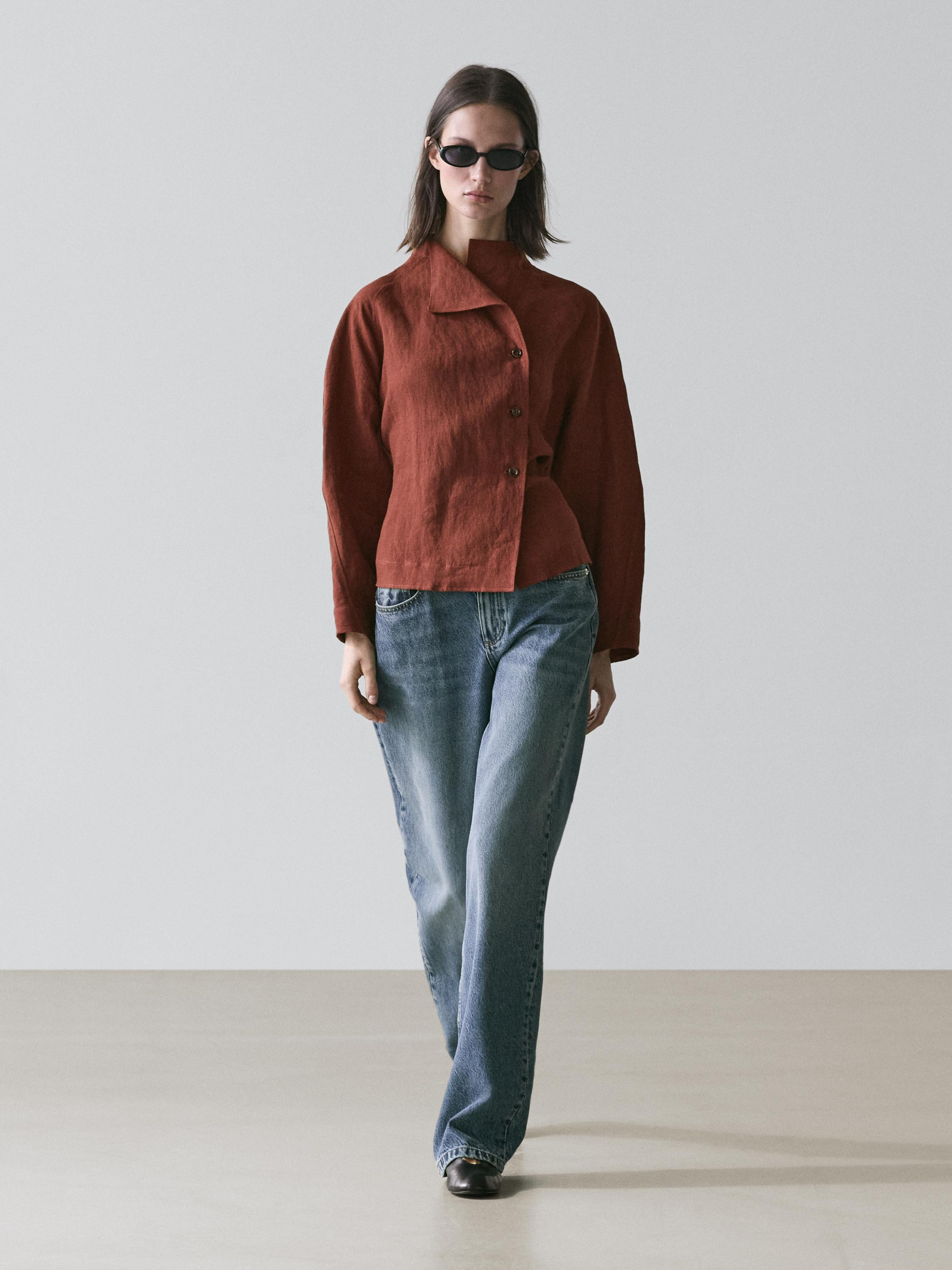 100% linen kimono with buttons and tie detail | Massimo Dutti UK