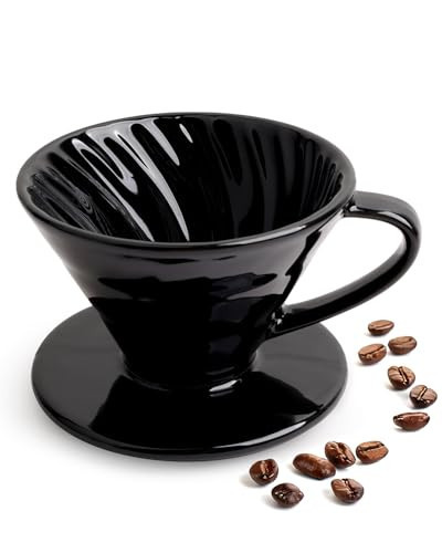 ZEBERBO Pour Over Coffee Maker, Single Cup Ceramic Coffee Dripper, Reusable Filter Cone Drip Holder Slow Brewer with Hole Flat Bottom for Home, Office, Travel, Camping (Black) | Amazon (US)