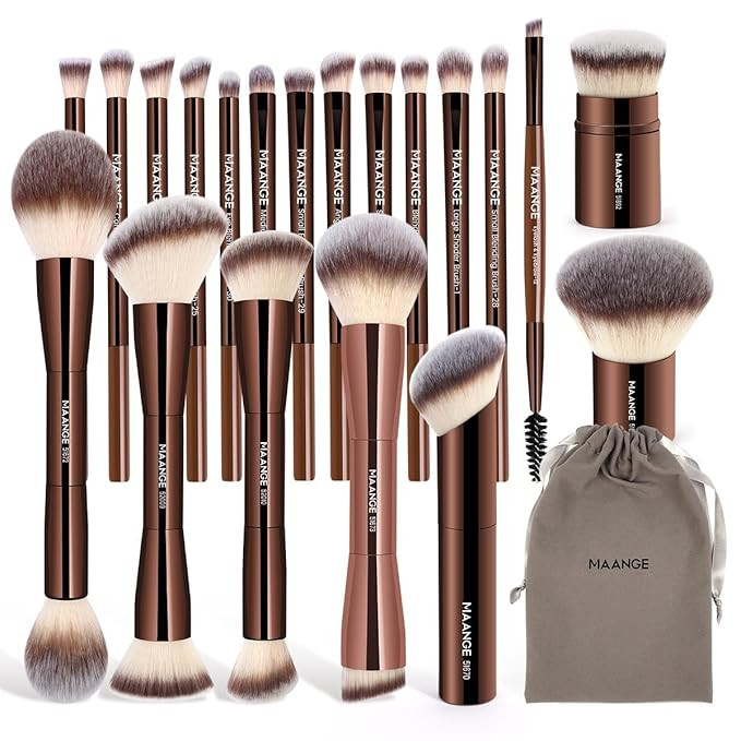MAANGE 20 PCS Foundation Makeup Brush Set, Double-ended Kabuki Contour Brush for Liquid Powder Co... | Amazon (US)
