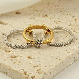 Gold Stackable Rings for Women Non Tarnish, Dainty Stackable 18k Gold Plated CZ Cubic Zirconia Ri... | Amazon (US)