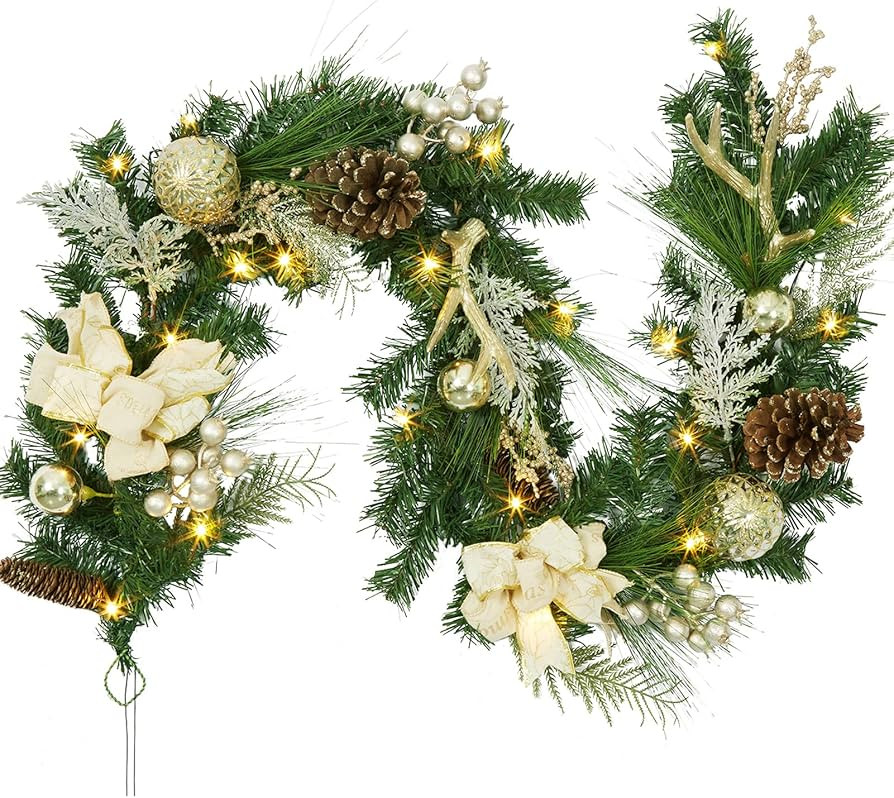 Adeeing 6 FT Christmas Garland with Lights, Pre-lit Outdoor Garland with Battery Operated 20 LED ... | Amazon (US)