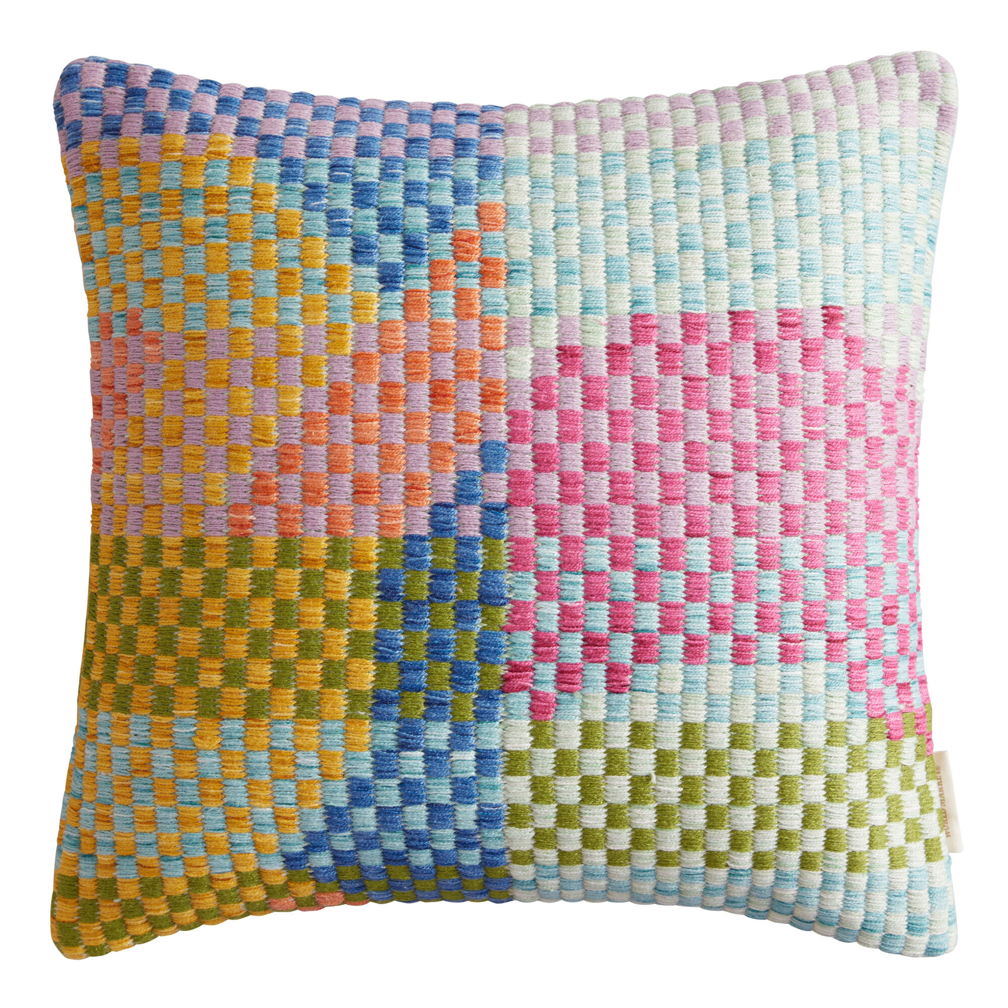 Multicolor Abstract Check Indoor Outdoor Throw Pillow | World Market