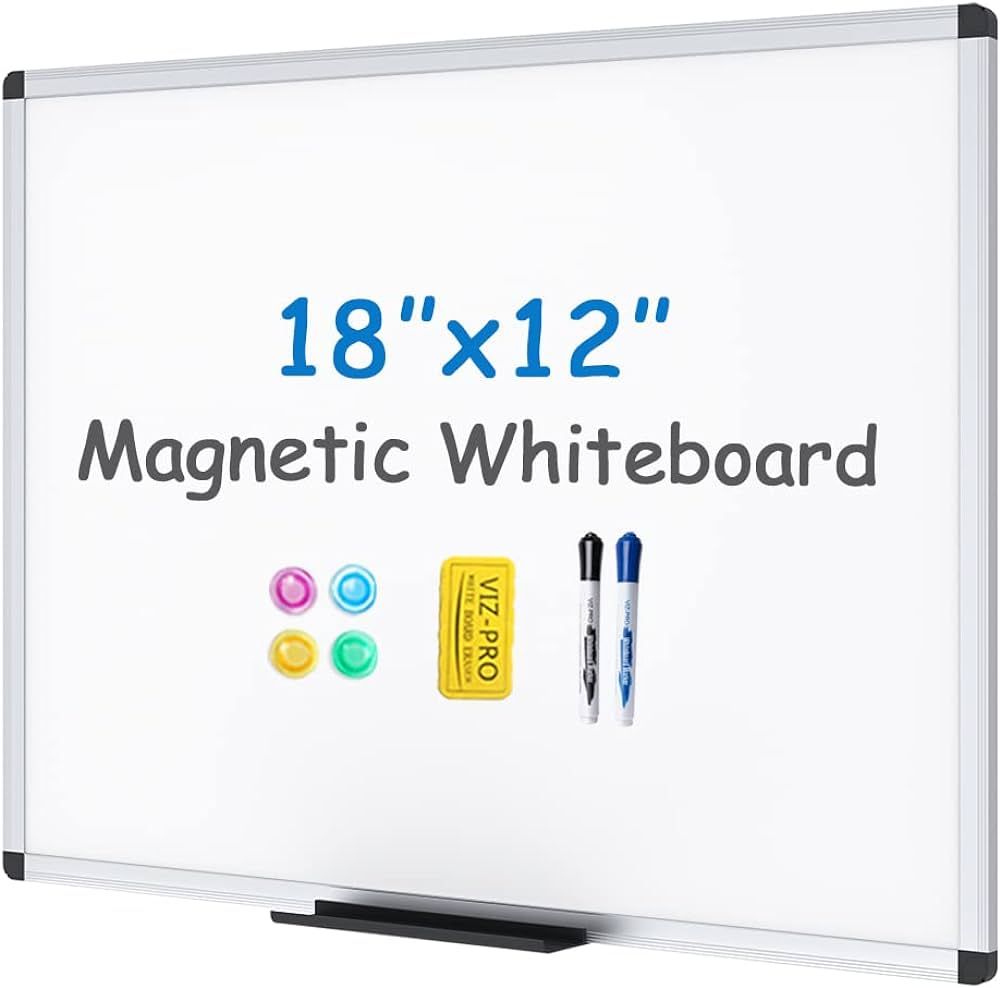 VIZ-PRO Magnetic Whiteboard/Dry Erase Board, 18 X 12 Inches, Includes 1 Eraser & 2 Markers & 4 Ma... | Amazon (US)