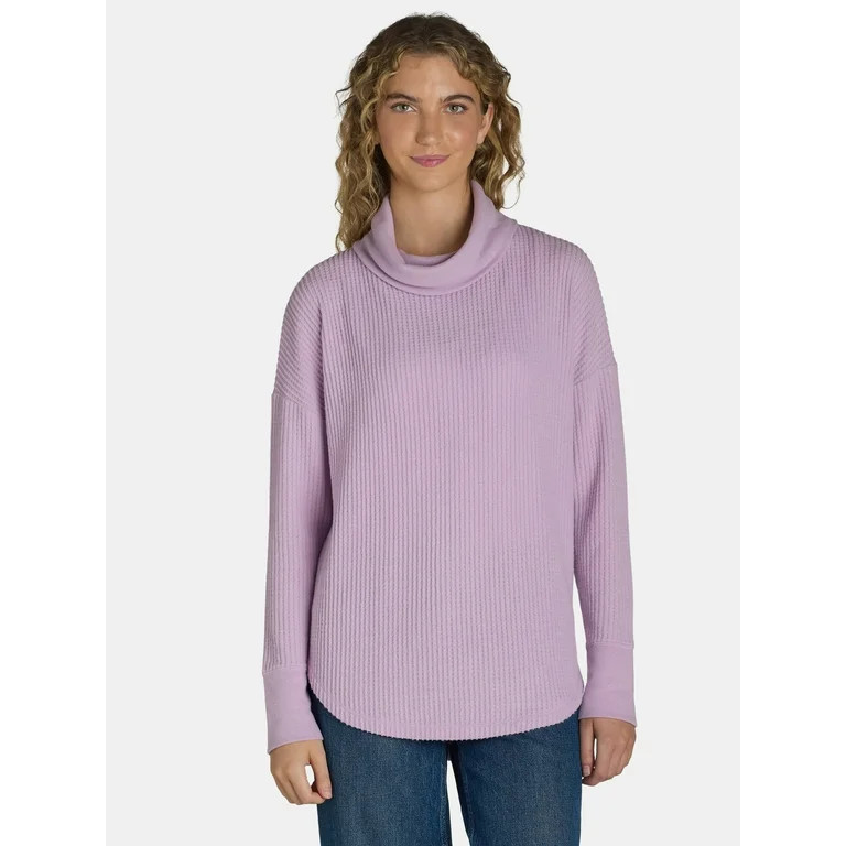 Time and Tru Women's Cowl Neck Waffle Knit Tunic, Size S-XXXL | Walmart (US)
