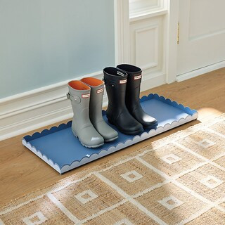 Scalloped Boot Tray with Hand Painted French Blue Finish & Rustproof Galvanized Iron | Ballard Designs, Inc.