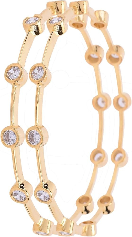 Ratnavali Jewels CZ Zirconia Gold Tone Diamond Indian Bollywood Sleek Wedding Bangles Kada Jewelr... | Amazon (US)