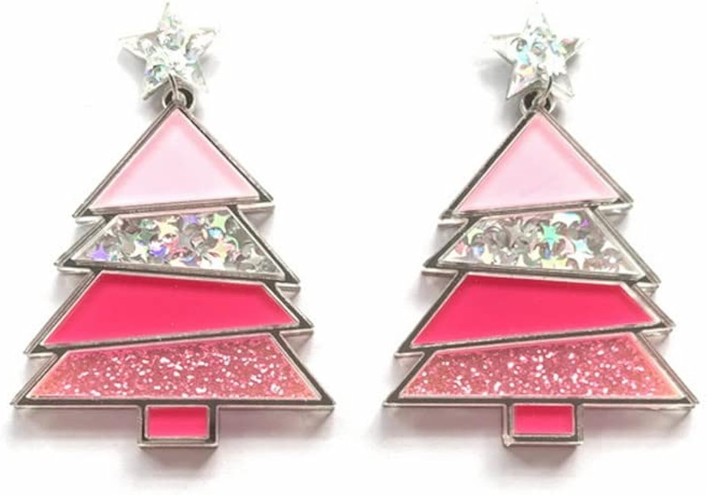 Pingyongchang Christmas Tree Acrylic Glitter Earrings for Women Girl Lightweight Stars Drop Dangl... | Amazon (US)