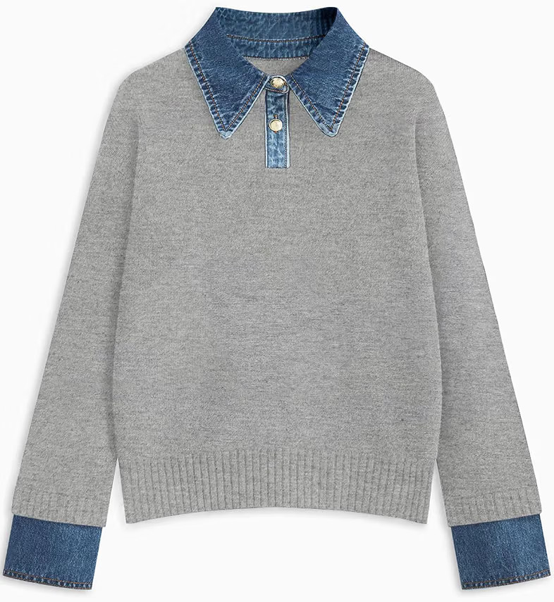 Womens Oversized Sweater Denim Polo Knit Collared Fall Sweater | Amazon (US)