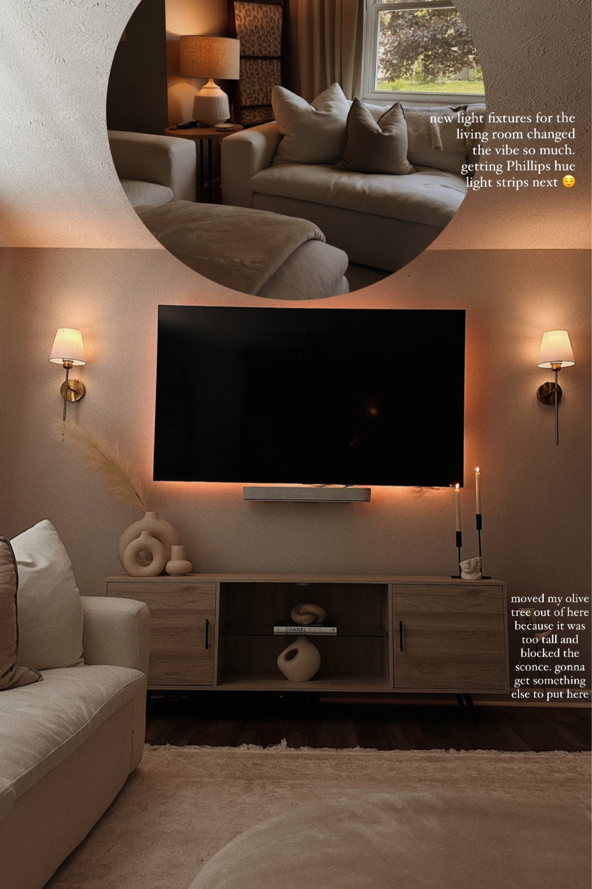 Sconces - no hardwiring; rechargeable bulbs! 


Cloud couch dupe, Sonos beam, sconces, neutral living room, candle sticks, tv stand


#LTKhome