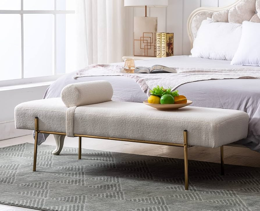 Modern End of Bed Bench, Upholstered Entryway Bench with Detachable Pillow for Living Room, Faux ... | Amazon (US)