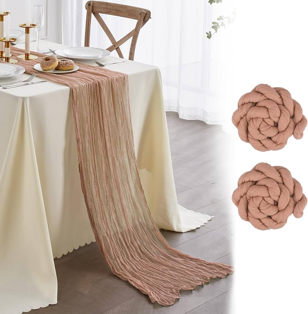 Nialnant 2 Pack Rosybrown Table Runners, Dusty Rose Dusty Rose Cheesecloth Table Runner 120 inche... | Amazon (US)