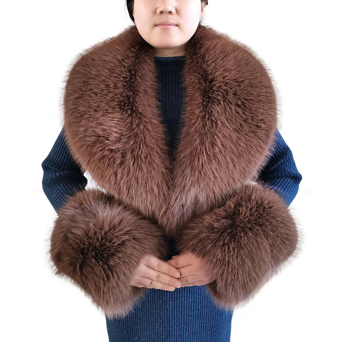 Faux Fur Collar Cuffs Set Women Winter Fluffy Large Shawl Furry Scarves Warm | eBay US