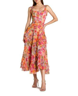 Mac Duggal Floral Scoop Neck A-Line Ruffle Midi Dress | Bloomingdale's Women Dresses Cocktail & P... | Bloomingdale's (AU)