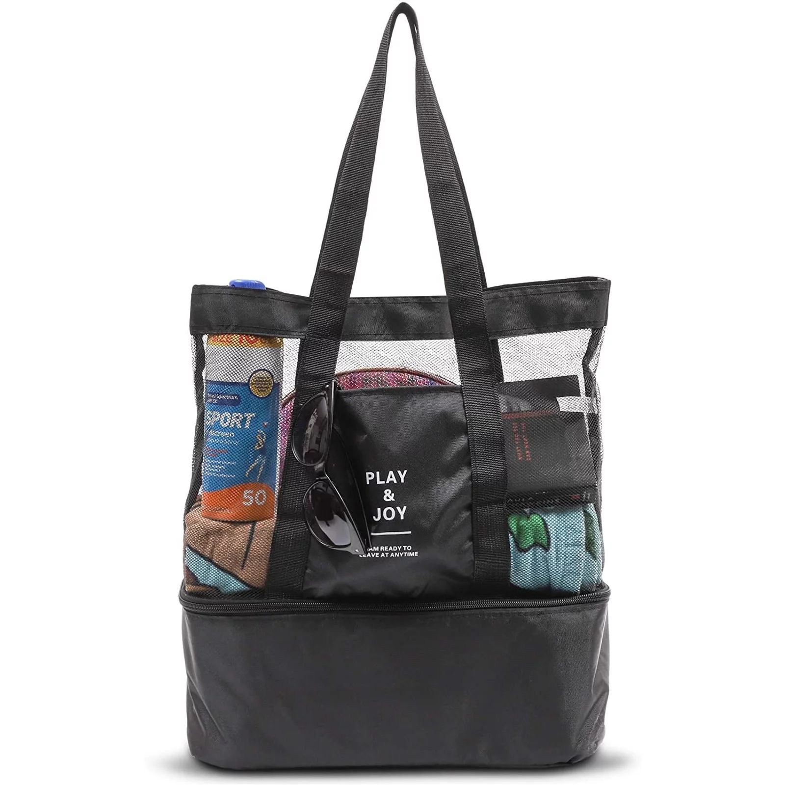 Mesh Beach Tote Bag with Built-in Cooler for Women, Large Capacity 17 x 16 x 5 inches | Walmart (US)