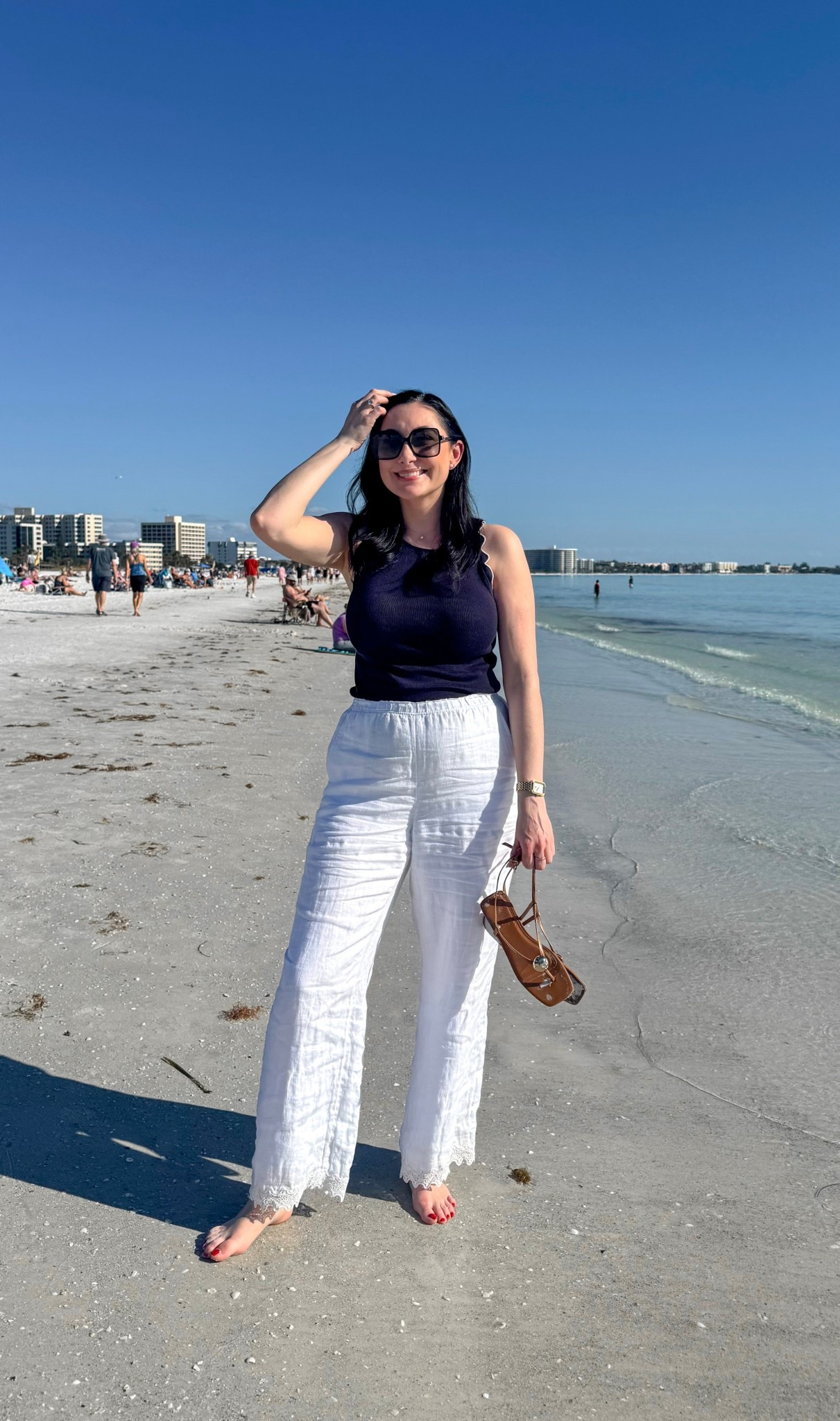 Beach outfit 💙🤍

Navy shell 
White linen pants 
Tan sandals

Vacation outfit 
Casual outfit 
Spring outfit 


#LTKTravel #LTKSeasonal