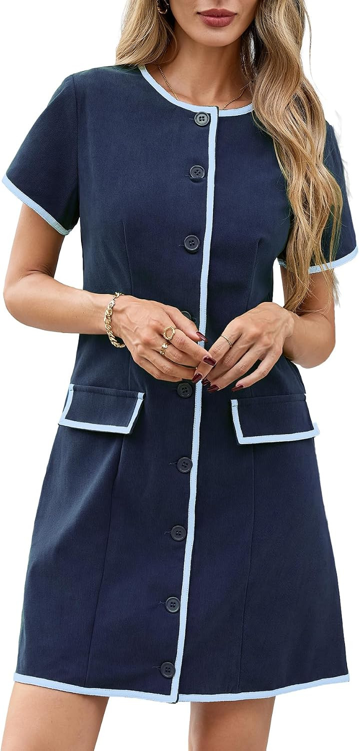 EZAPINE Women's Short Sleeve Corduroy Dresses A‑Line Mini Dresses | Amazon (US)