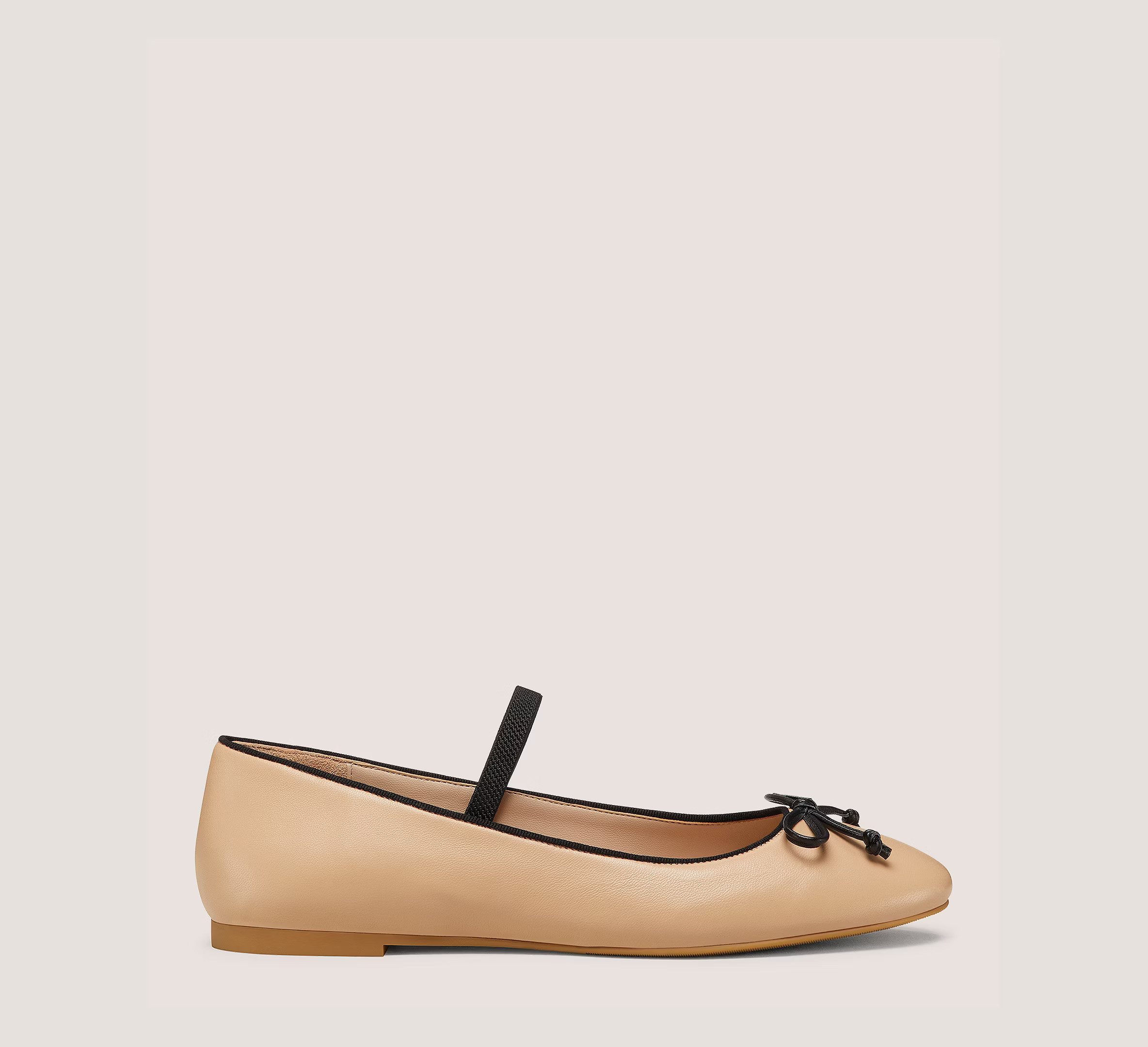 Stuart Weitzman Gabby Bow Ballet Flat, Golden Beige & Black Nappa Leather/Grosgrain, Size: 9.5 Medium | Stuart Weitzman Outlet