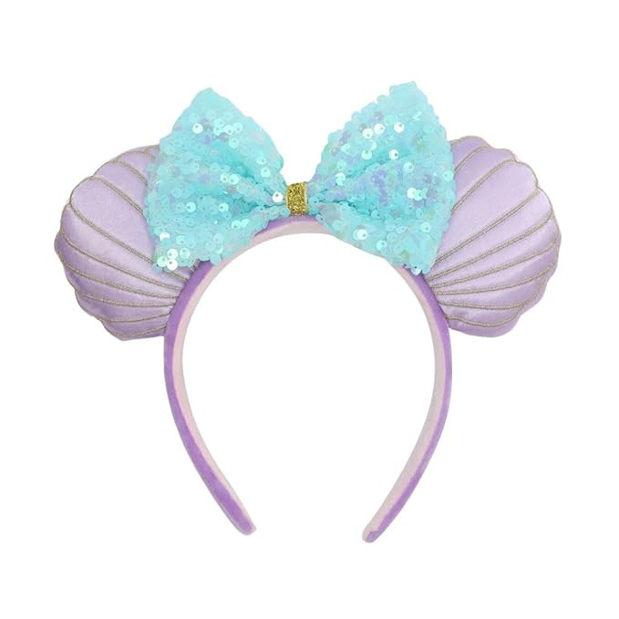 JIAHANG Headband, 3D Mouse Ear Headband with Sequin Bow, Purple Mermaid, Hair Accessory for Women... | Amazon (US)