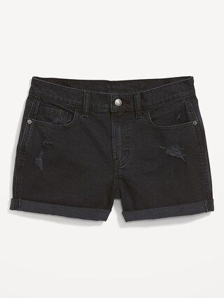 Mid-Rise Black-Wash Ripped Boyfriend Jean Shorts for Women -- 3-inch inseam | Old Navy (US)