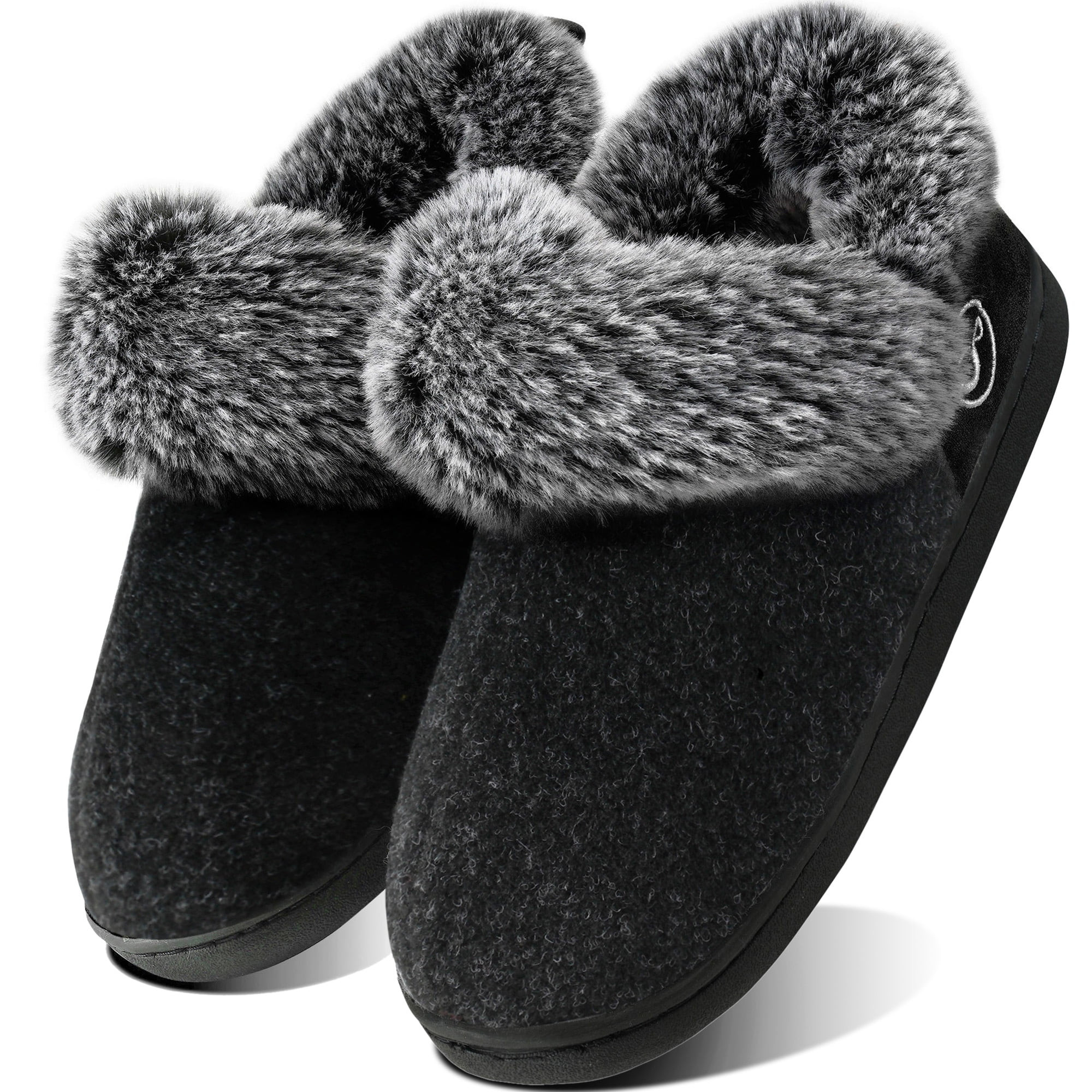 Ecetana Women's Fuzzy Memory Foam Closed Back Slippers Faux Fur Lined House Shoes | Walmart (US)