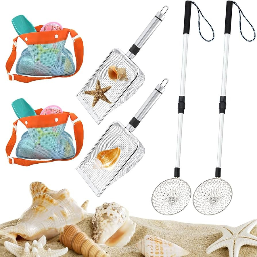 6Pcs Shelling Tools for Beach Include Beach Mesh Shovel, Sand Sifter with Extra Long Adjustable H... | Amazon (US)
