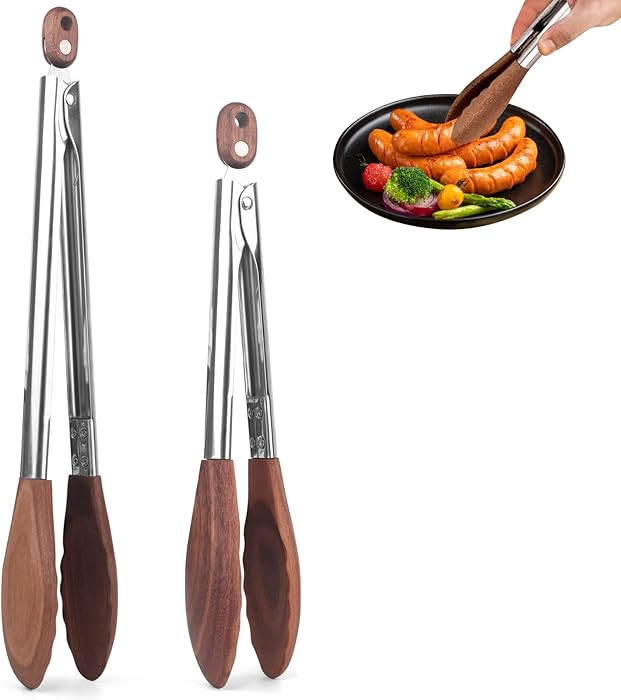 2-pcsTongs for Cooking with Wooden Tips - Nonstick Cooking Tongs & Salad Tongs for Blooming Food... | Amazon (US)