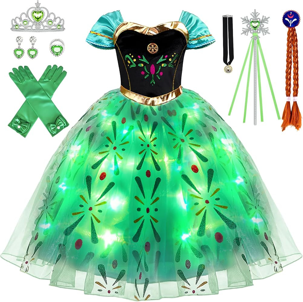 Latocos 10pcs Light Up Frozen Anna Costume for Girls Kids Princess Dress Up Cloths for Little Gir... | Amazon (US)