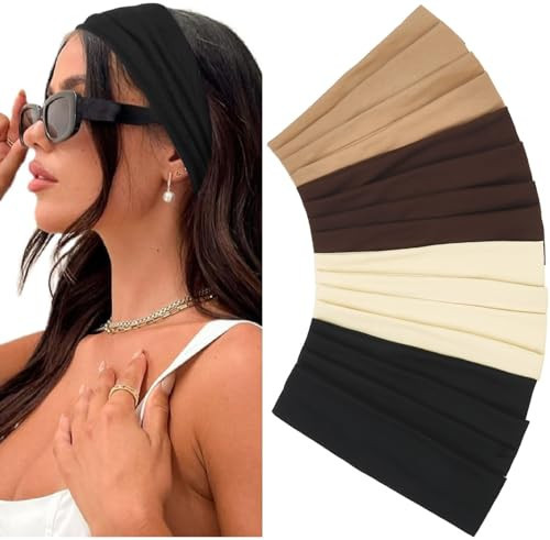 Elastic Non-Slip Soft Cloth Fabric Women's Headbands 16 Pack - Yoga, Running, Sports Hair Accessories in Black, Brown, Beige, Thick | Amazon (US)