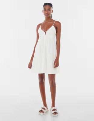 Bershka babydoll tiered summer dress with open back in white | ASOS (Global)